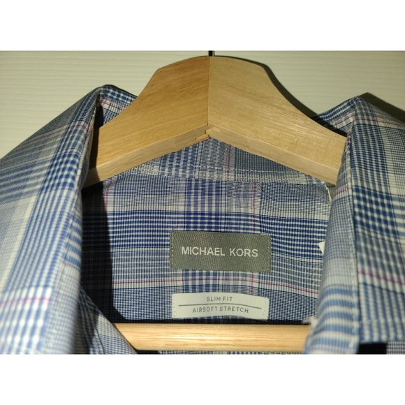 Mens Michael Kors Dress Shirts Button Down Navy Multi Color Slim Fit 15 1/2 34-3 - Picture 3 of 9